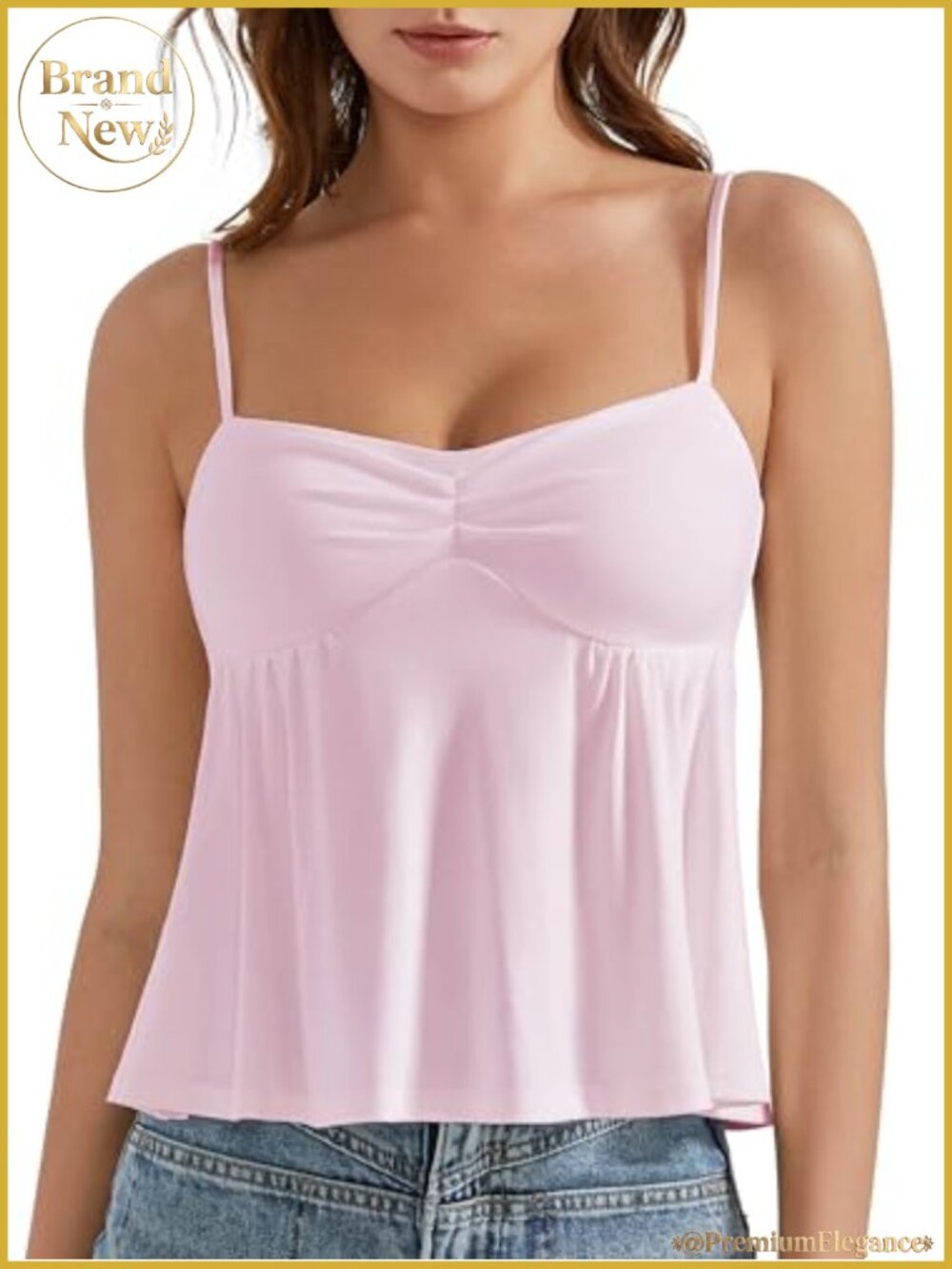 Cute Peplum Camisole Top with Built-In Bra Sleeveless Square Neck Tank